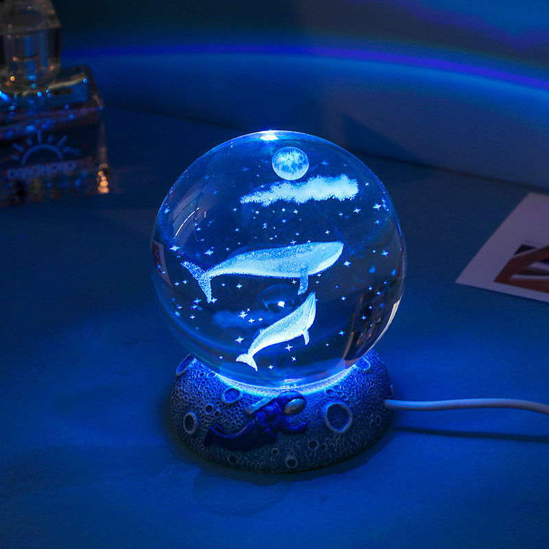 3D carved animal crystal ball with colorful lighting for a creative birthday gift