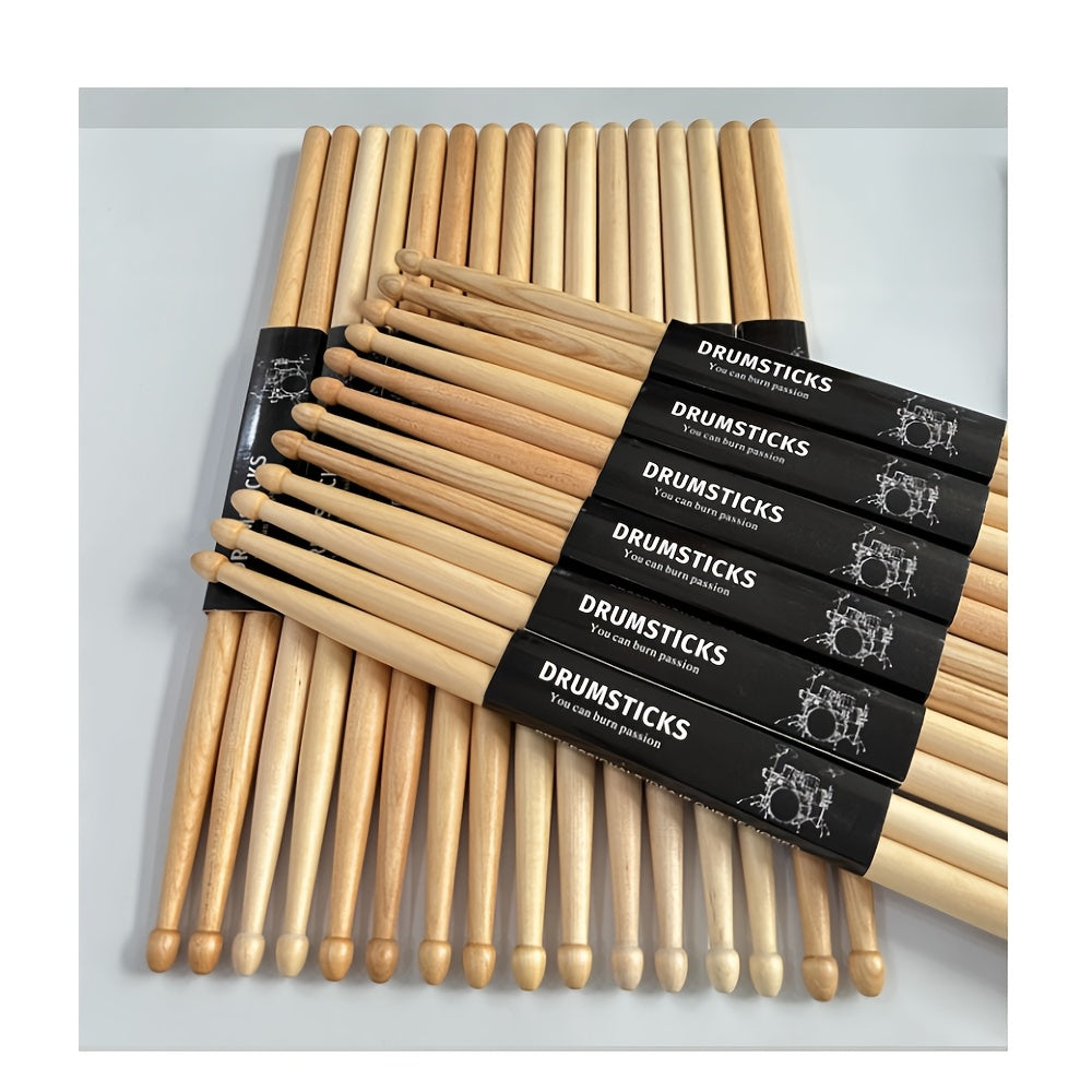 10 pairs (20pcs) of premium maple drumsticks, 5A, ideal for jazz and percussion drums, suitable for all skill levels.