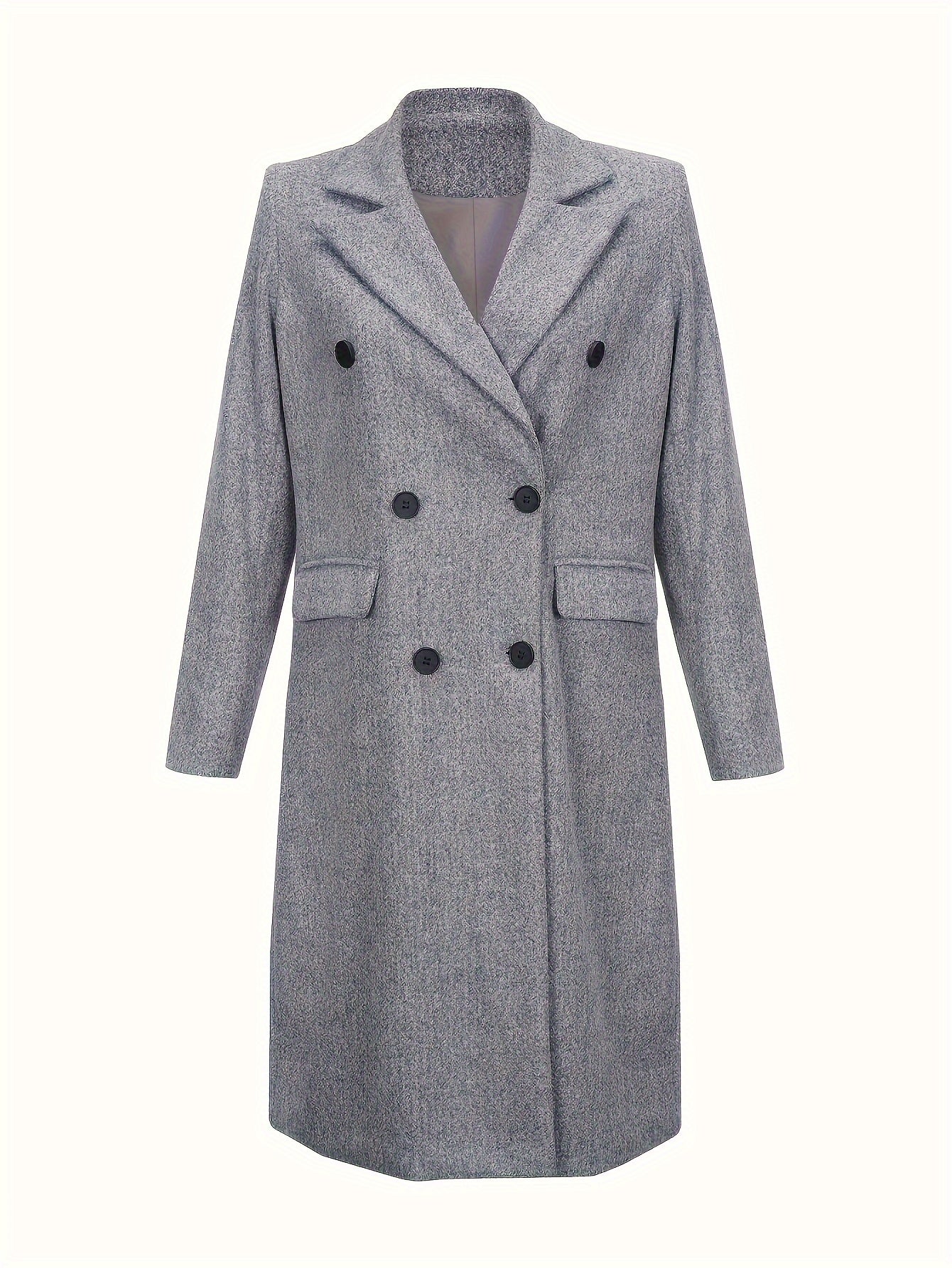 Double-breasted overcoat with lapel collar, long sleeves, perfect for fall & winter. Women's clothing.