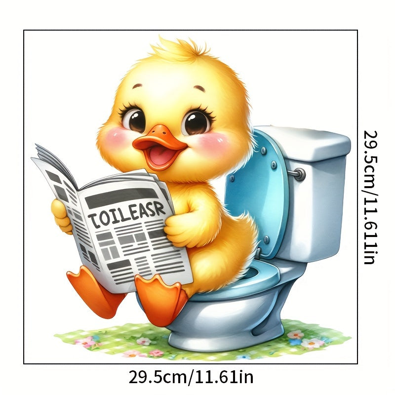 Quackie Cute Duckling Toilet Decal - Waterproof, Self-Adhesive, Animal Theme, Square Shape, Reusable Decorative Decal for Bathroom, Ceramic Surface Compatible.