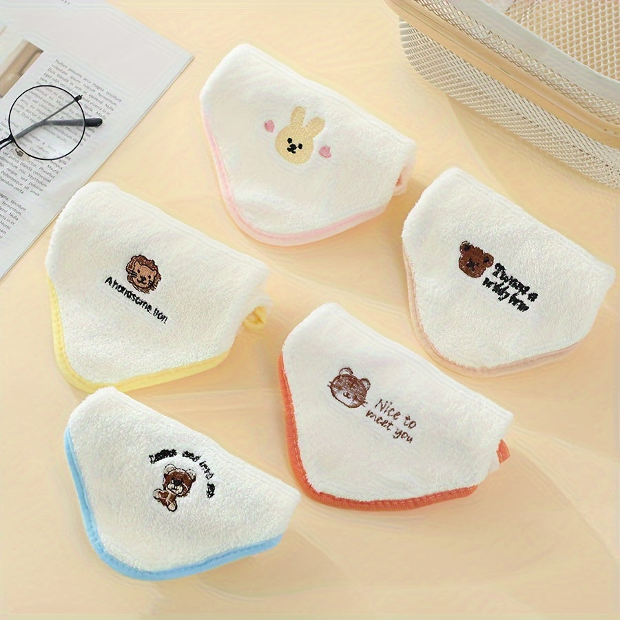 Set of 5 adorable cartoon embroidered towels, made with soft polyester-nylon blend, fade resistant and durable at 368gsm