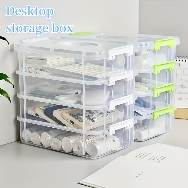 4 stackable PP storage bins with handles for home, office, and school supplies.