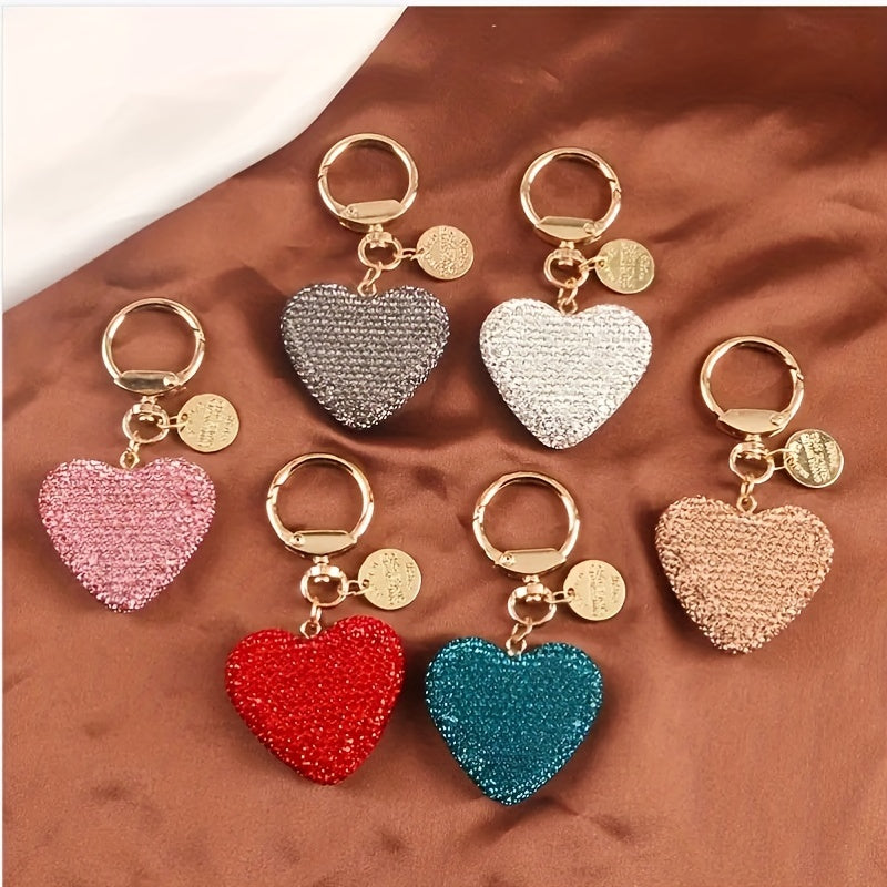 Valentine's Day Gift Set: Heart-Shaped Rhinestone Car Keychain, Resin Love Heart Earphone Case Charm, and Metal Tag Bag Accessory perfect for Women.