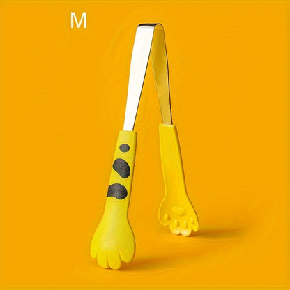 Cat paw shaped stainless steel tongs for various kitchen tasks.