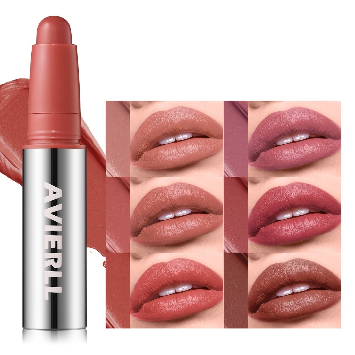 Aviérli Matte Labial Qalam Pushti, Qizil, Nudes ranglarida, uzoq muddatli, suvga chidamli, har kuni glam va bayram partiyalari uchun namlantiruvchi formula.