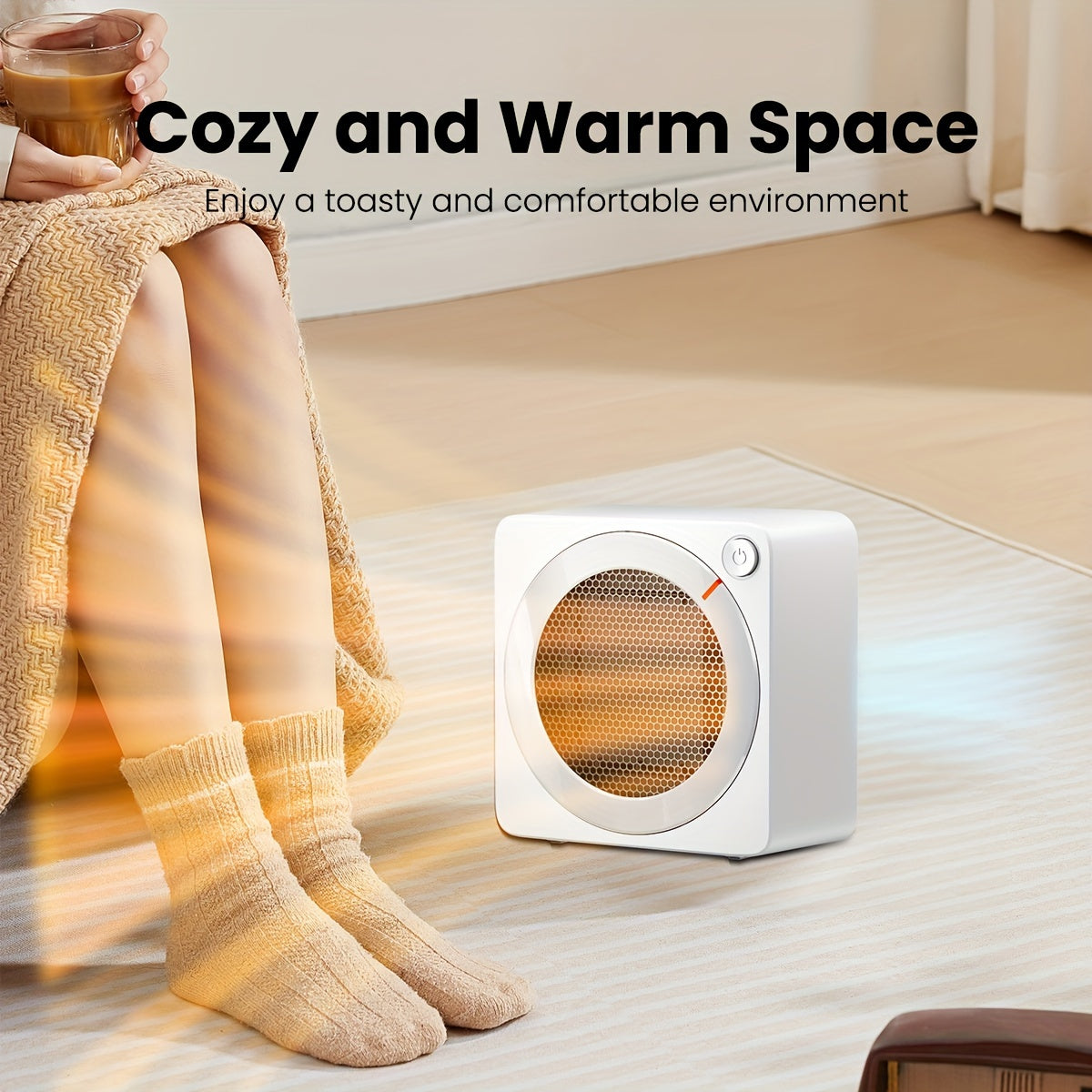 Compact GAIATOP space heater with thermostat, quiet fan, and energy-saving design for indoor use.