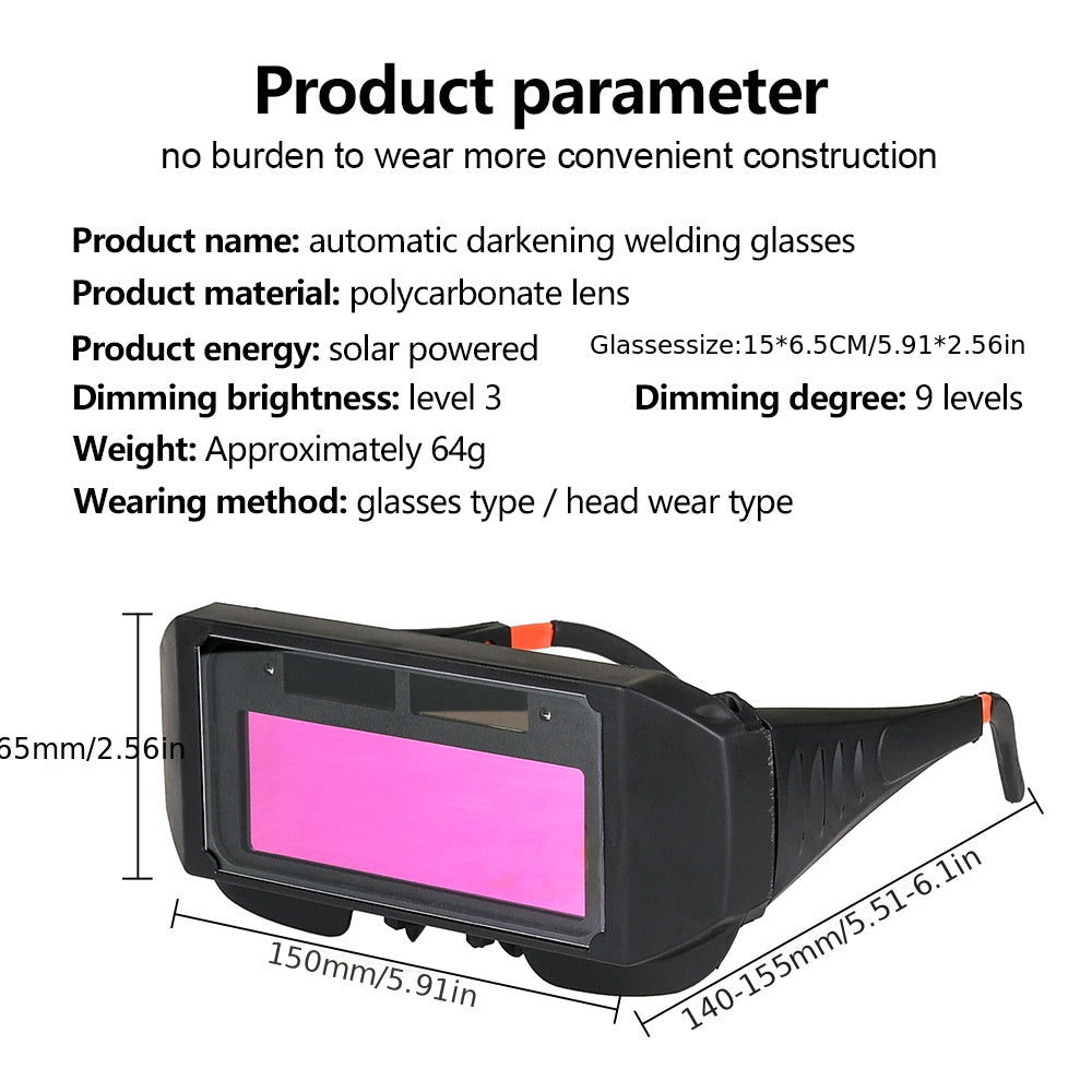 Auto darkening welding goggles for eye protection.