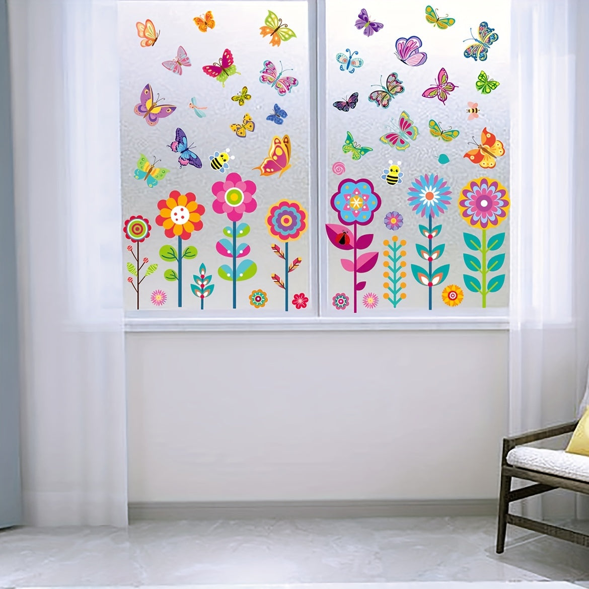 Decorate your living room or bedroom with 99 pieces of flower window stickers and double-sided butterfly stickers for a beautiful home decoration.