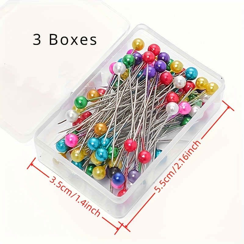 Materials for DIY handmade clothing accessories including 3 boxes of pearl needle positioning needles, colored big head needles, and sewing tools accessories.