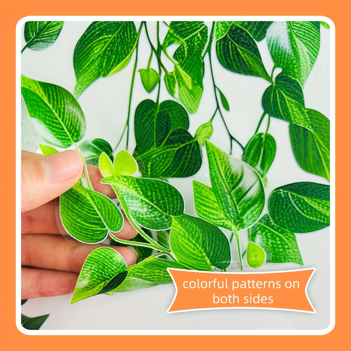 Modern Leaf Design Window Film made of Polyvinyl Chloride, featuring Static Cling for easy application and reusability. Enhance privacy with this Decorative Glass Sticker, showcasing a Double-Sided Visual and embellished details. This 5mil Thickness film