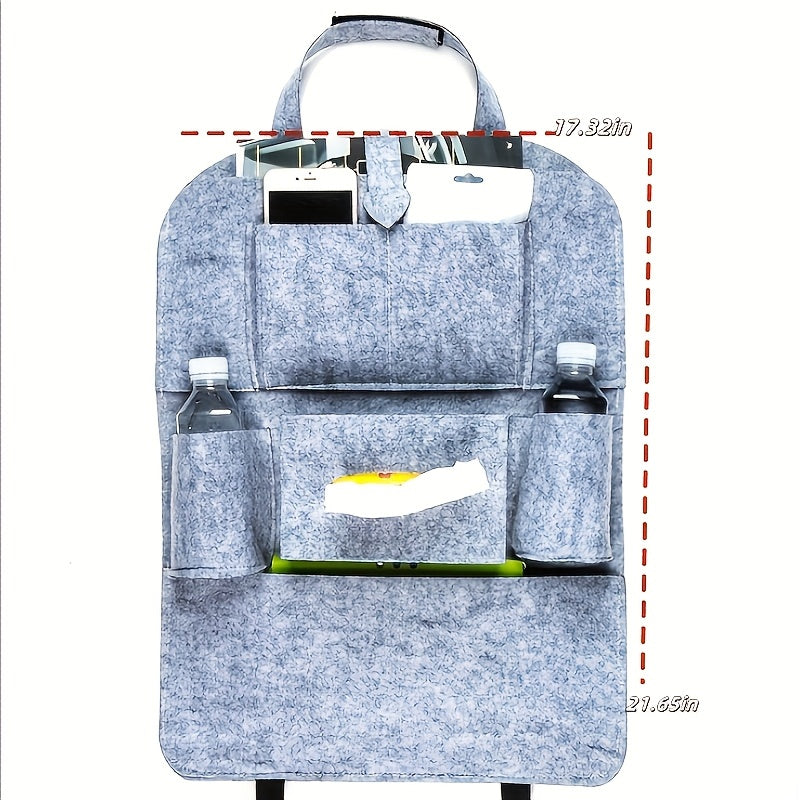 Multi-functional car seat back hanging storage bag for car interior.