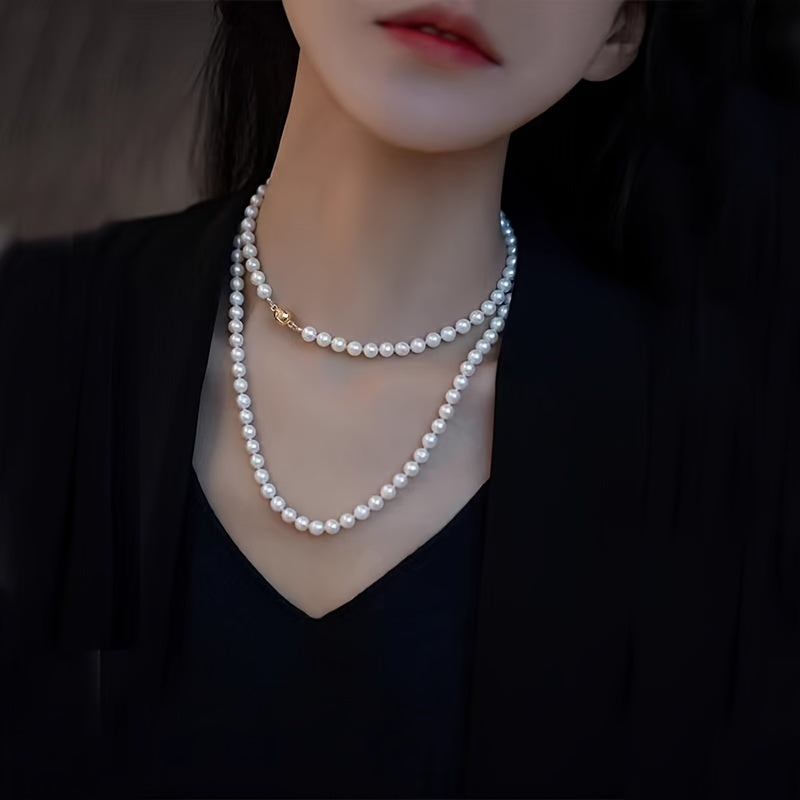 Stylish 85cm Freshwater Pearl Necklace Featuring Magnetic Clasp - Chic, Seductive Design, Sleek Pearl Strand, Perfect for Everyday or Special Occasions, Great Valentine's Day Present.