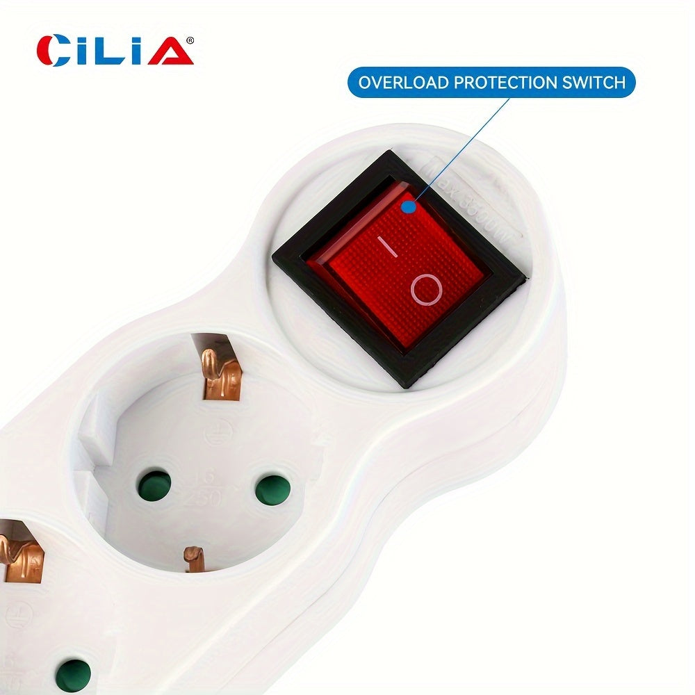 CILIA European Standard Wall Outlet with Switch: Shock-proof, 3500W power, overload protection, portable for home and office use in white color.