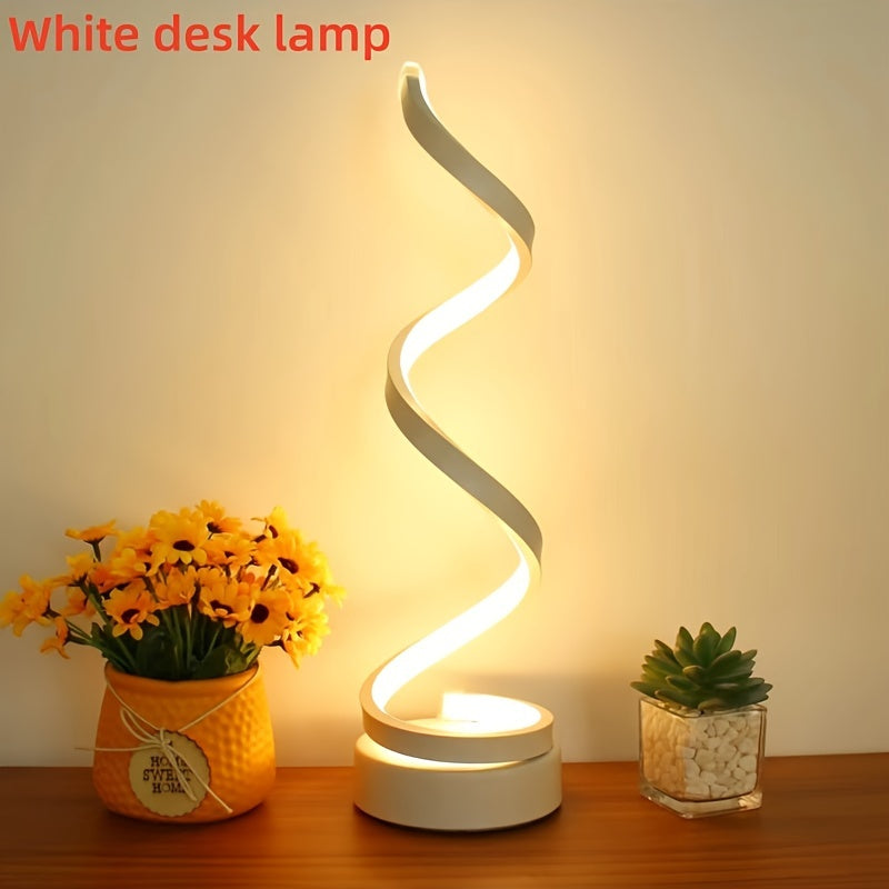 Stylish Spiral LED Desk Lamp - Adjustable brightness, USB-powered, artistic metal design for bedroom, study, or living room - Perfect gift for office or home décor.