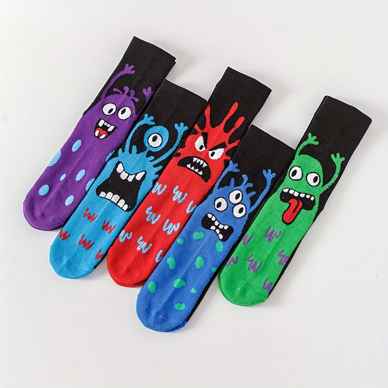 5/10 sets of men's or women's funny pattern mid-tube socks for all seasons.