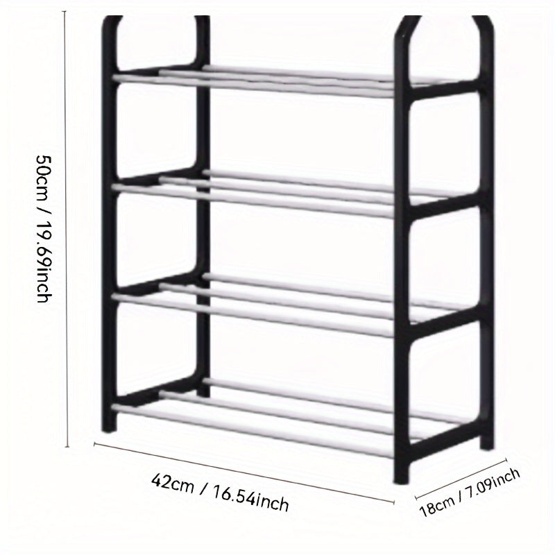 Shoe Storage Solution: 4-Tier Plastic Shoe Rack with Casual Style, Floor Mount Design, Ready to Use Without Assembly, Ideal for Home and Dorm Rooms, No Electricity Needed