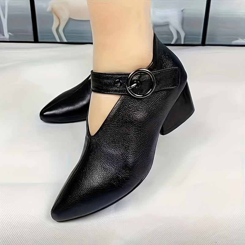 2023 Summer Solid Color Versatile Sexy High Heels Buckle Soft Pointed Thick-Heeled Fashion Shoes