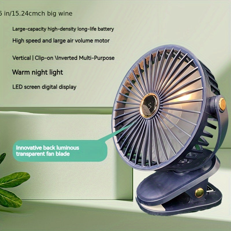 Ideal for students and office workers, this Portable Clip-on Fan comes with an LED display, USB rechargeable mini desk fan, silent operation, and a 1200mAh battery. Perfect for use at home, in the office, while traveling, or outdoors, this fan makes a