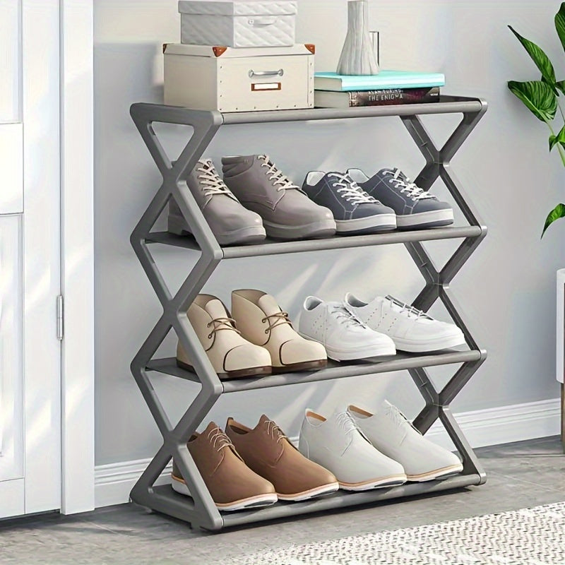 Black Metal Shoe Rack with X-Shaped Design - 4-Tier Shoe Organizer for Entryway and Living Room, Space-Saving and Dust-Proof, Ideal for Sneakers, Boots, and Other Footwear.