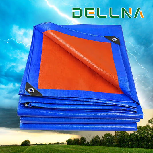 Durable rainproof tarpaulin with reinforced grommets for various uses such as truck cover, outdoor activities, camping, and tent accessories.