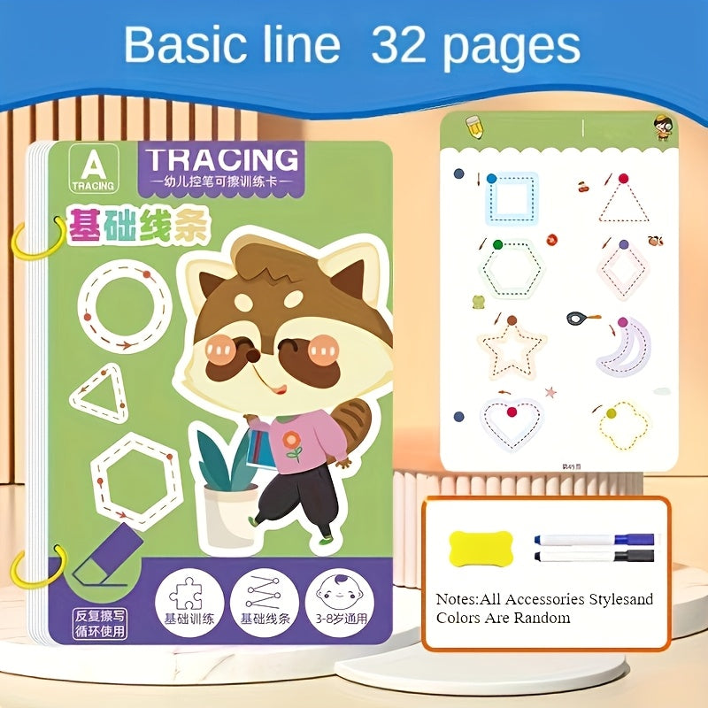 32 Reusable Educational Practice Book with Erasable Writing Pad for Ages 3-6