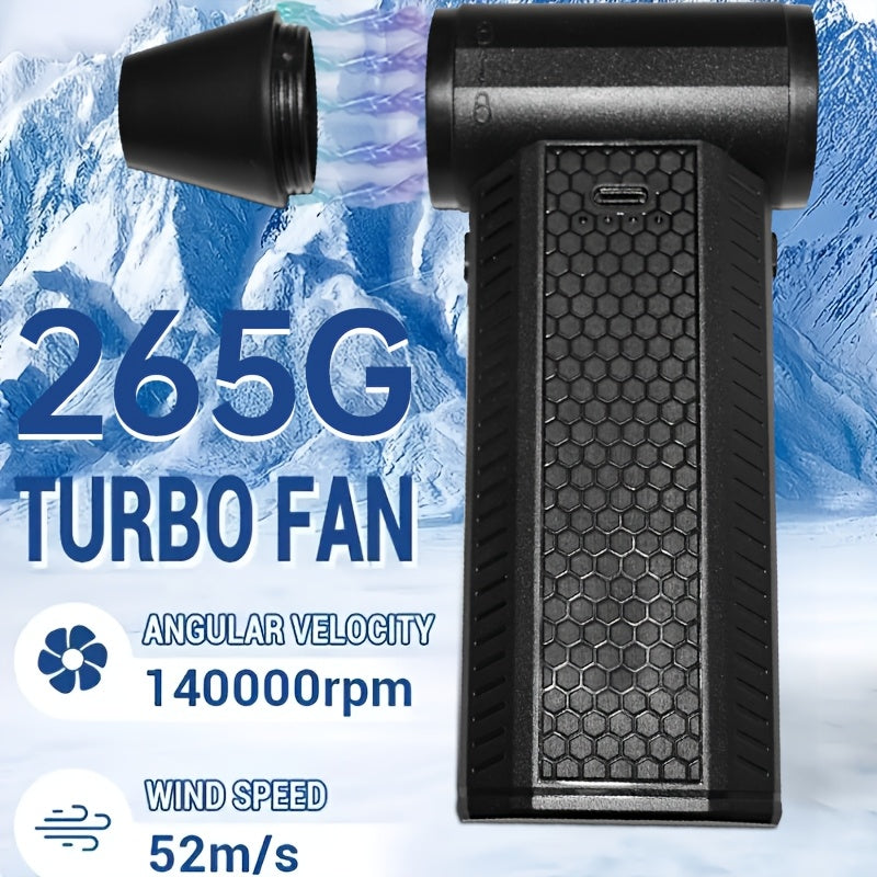 Introducing the 1pc JKUOO Portable Turbo Jet Fan - a convenient and versatile device featuring a USB rechargeable brushless motor. With high-speed airflow and painted ABS material construction, this fan is perfect for both indoor and outdoor use. The