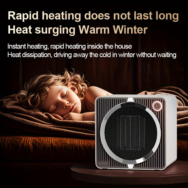 EcoHeat Portable Ceramic Heater with Thermostat, 500W Silent Space Heater for Office and Home, Square Iron and ABS Construction, Overheat Protection, EU Plug, Fast and Quiet Heating - White/Black