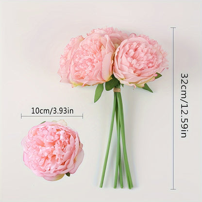 5 artificial white peonies with wire stems, 32cm in length, for various occasions like weddings, home decor, and holidays. Perfect for Valentine's Day, Mother's Day, and National Nurses Day.