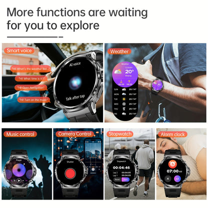 TIZOOP Outdoor Smart Watch features a 4.7cm HD display, 710mAh long-lasting battery, 100+ sports modes, step tracking, activity reports, and water resistance for both Android and iOS phones.