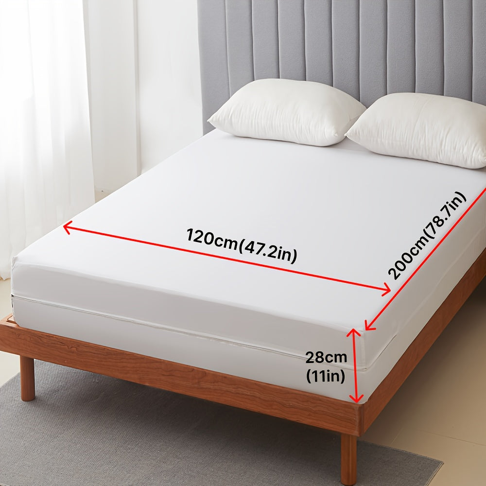 1 piece of fully enclosed waterproof mattress cover with zipper. (No pillowcase included) This dust-proof mattress protector is designed with solid color deep pocket fitted sheet for double bedroom. Available in white or grey.