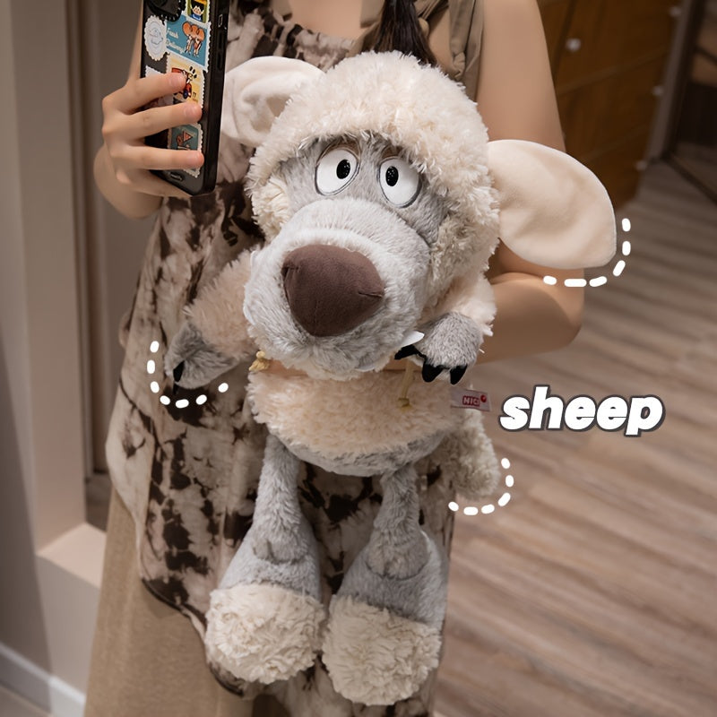 Plush wolf in sheep's clothing toy inspired by cartoons, ideal gift for toddlers.