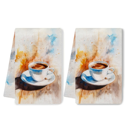 Set of 2 Ultra Soft Kitchen Towels with Vibrant Coffee Design - Perfect for Drying Dishes Quickly, Machine Washable, Great for Holiday Decor, Size: 40.64x60.96 cm.