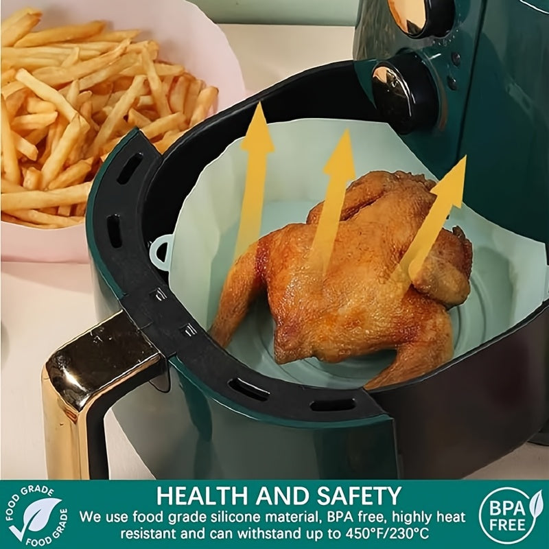 Two silicone air fryer liners, non-stick and reusable bakeware that is easy to clean and durable kitchen accessories designed to line your air fryer.