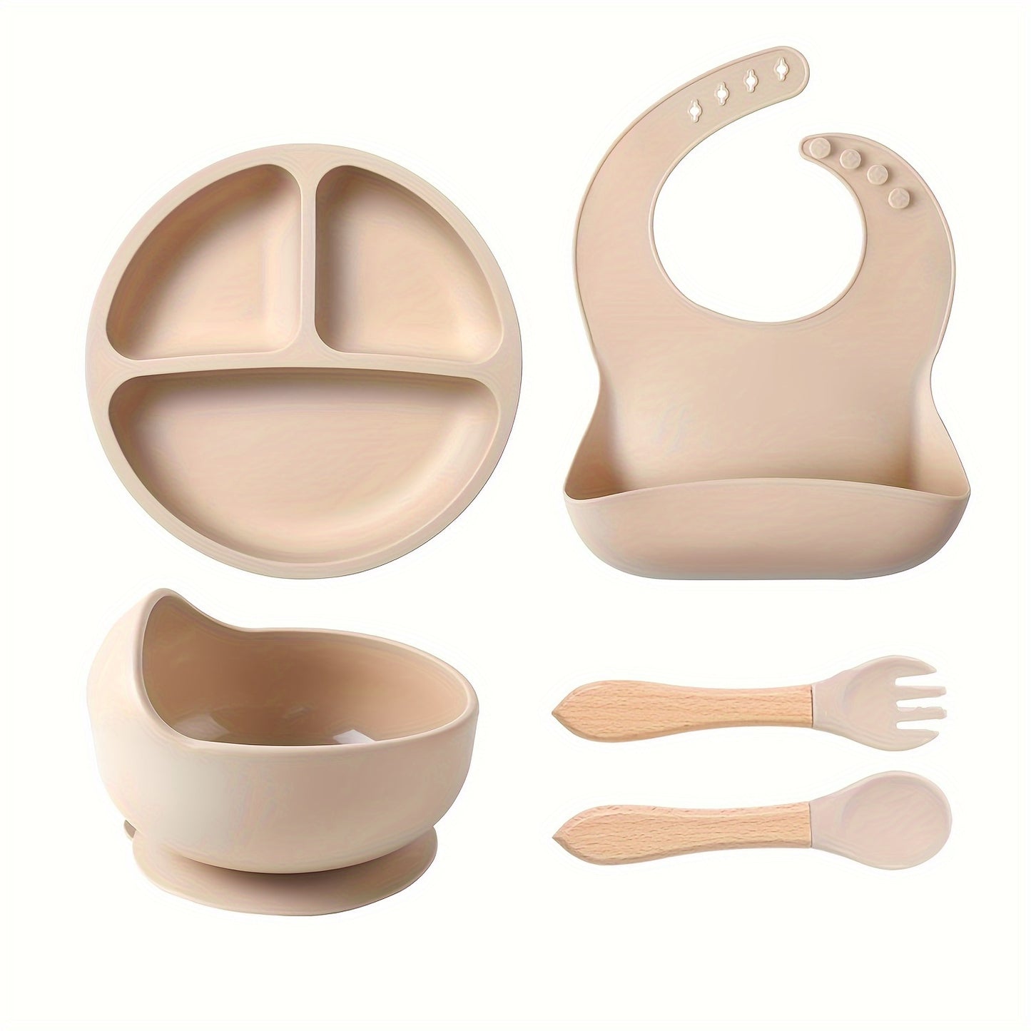 Gray Silicone Kids Feeding Set - Soft, Safe, Easy to Clean Tableware Kit