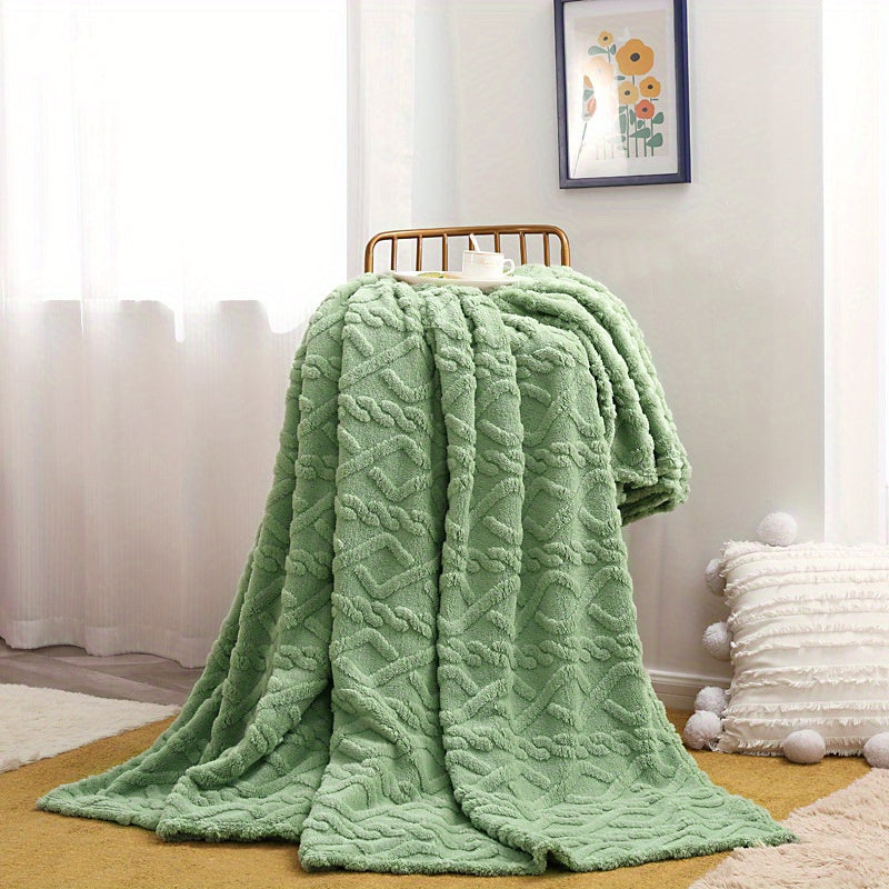 Luxurious Lamb Fleece Blanket with Stylish 3D Design, Plush and Cozy Thick Material, Ideal for Bed, Couch, or Travel. Soft, Warm, and Multipurpose for All Seasons.