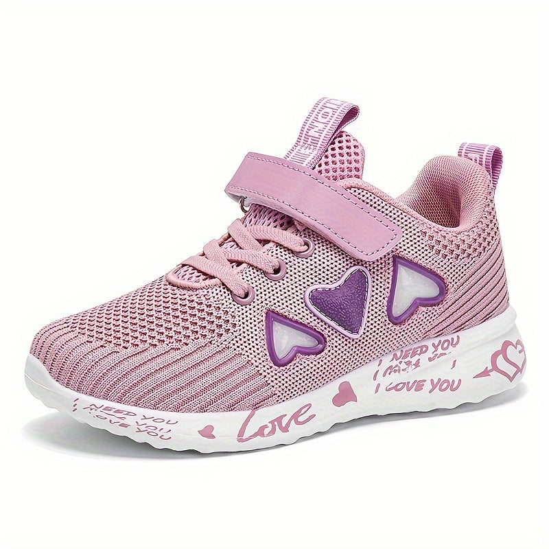 Casual, cute heart low top woven shoes for girls that are breathable and lightweight for walking and running.