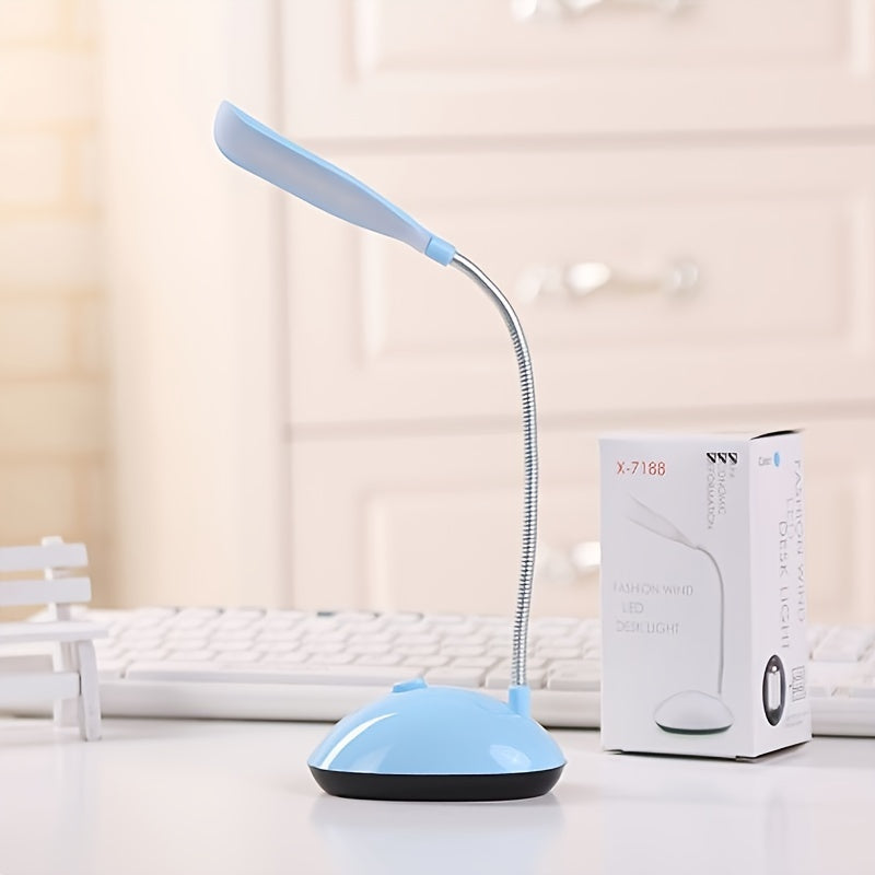 Kinpho Portable LED Desk Lamp is a foldable, eye-friendly mini table light with adjustable angle. It is battery operated (batteries not included) and ideal for students. Available in white