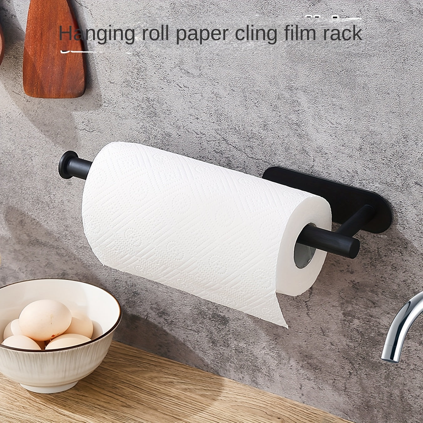 Wall Mount Kitchen Paper Towel Holder - Dual Roll Capacity, Plastic Wrap and Towel Organizer, Modern Black Design for Home and Bathroom