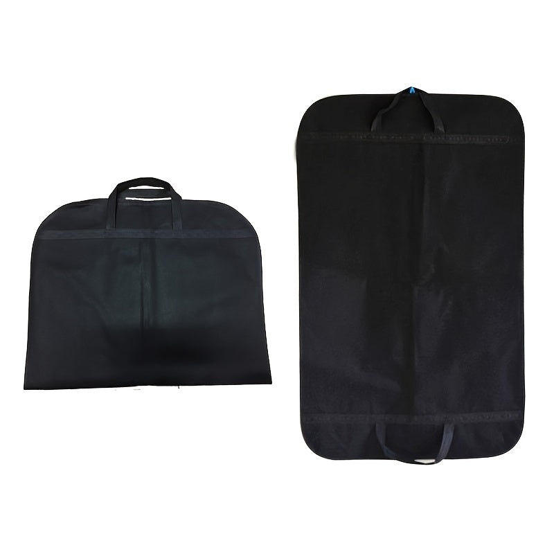 This durable black garment cover is perfect for protecting your clothes in the closet or while traveling. Featuring a strong handle and zippered closure, this dust-proof and moisture-proof suit bag is an ideal home and travel essential. Clothing