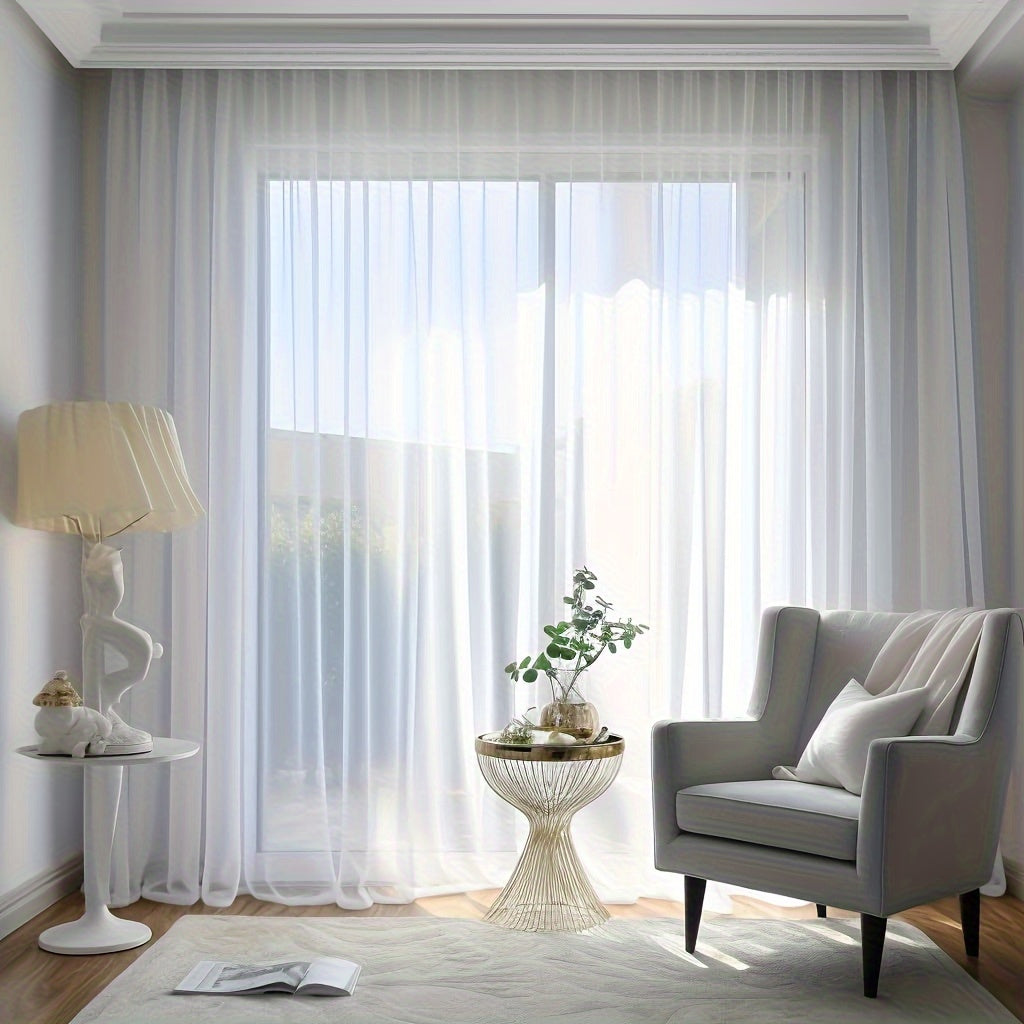 Set of 2, White Sheer Tulle Curtains in a Simple Style, Create a Romantic Atmosphere in Your Living Room or Bedroom, Perfect for Window or Door Home Decor