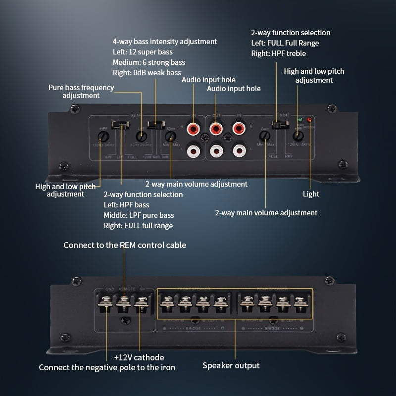 Усилитель для автомобиля Bermans 4-канальный класса AB - максимальная мощность 7800 Вт, стерео, черное покрытие с радиатором и вентилятором, кабель MP3 в комплекте, батарея не требуется, обновите автомобильное аудио с мощным звуковым выходом.