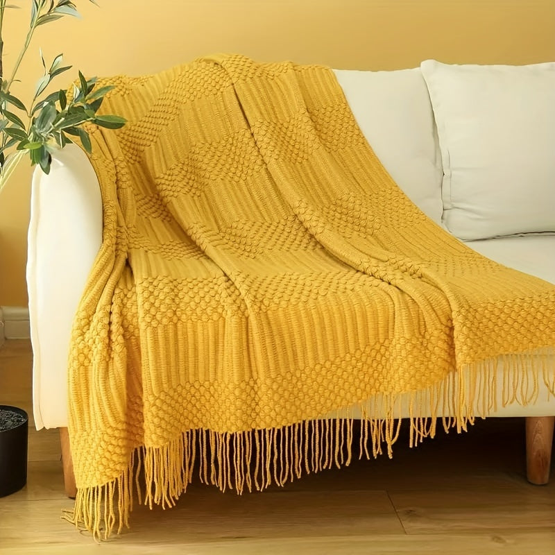 Stay cozy with our Soft Textured Throw Blanket - Stain-Resistant and Versatile for Couch, Bed, Office, and Travel - Easy to Clean and Machine Washable - Green Tan, available in two sizes: 127cm x 152.4cm / 152.4cm x 80"