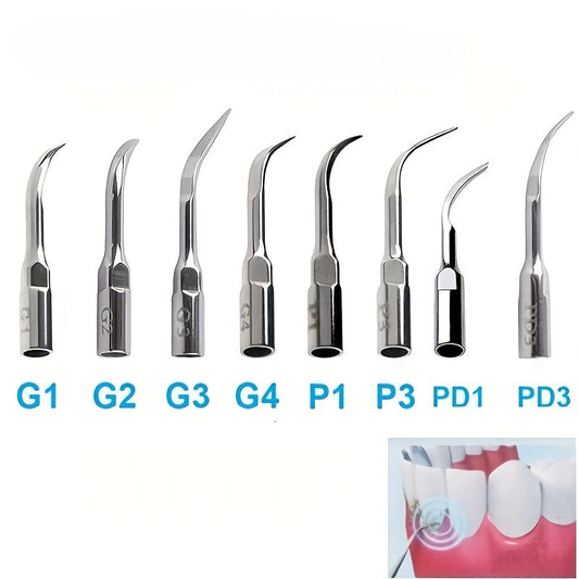 Stainless steel dental cleaner attachment for improved gum health, no battery needed.