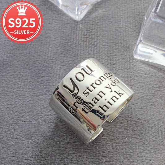 925 Wide Inspirational Open Ring - Hypoallergenic, Fashionable, and Versatile. Classic Finger Ring Perfect for All Occasions. Comes in an Anti-Oxidation Box, weighs 5.1g. Great as a Gift.