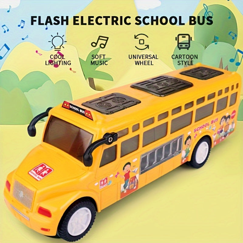 All-Wheel Drive Simulation Bus and Car Toy with Music and Lights, Electric School Bus, Perfect Gift for Boys and Girls