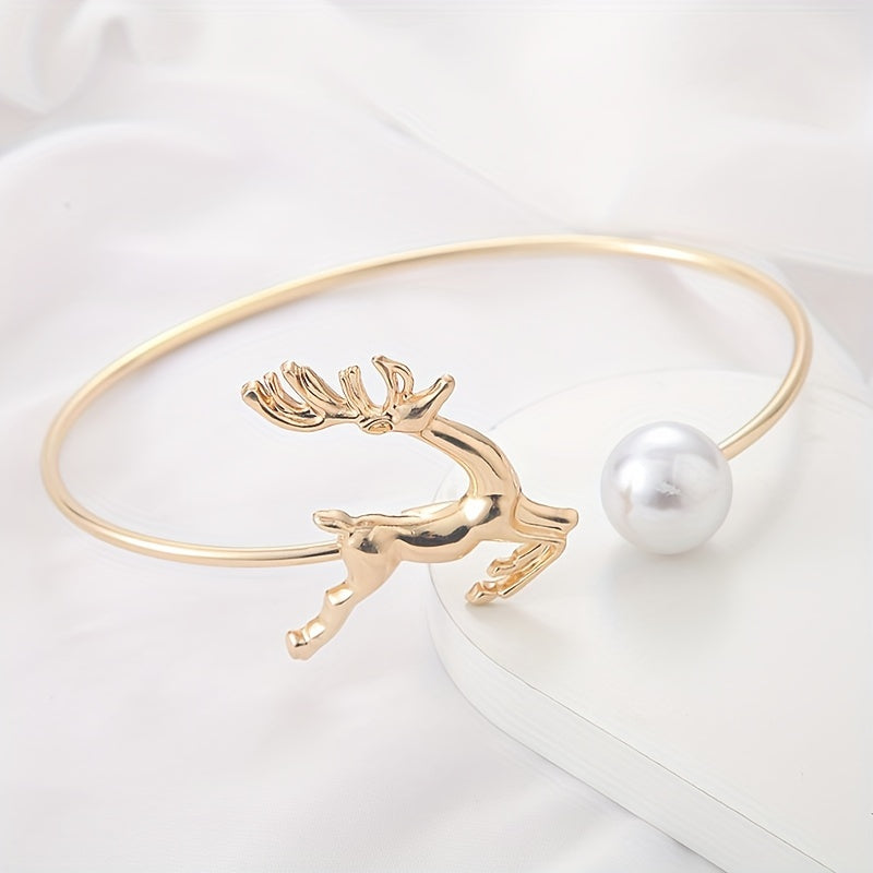 The golden coiled curtain tieback showcases a delicate deer and pearl motif.