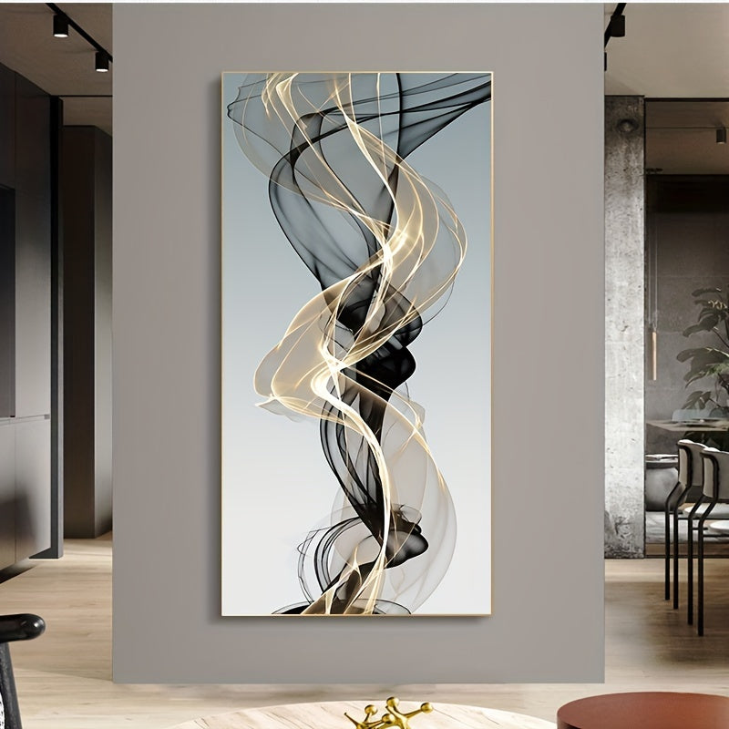 A Nordic modern abstract ribbon oil painting in gold, suitable for living rooms, bedrooms, and home decor. Frame not included.