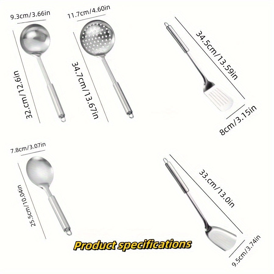 5-piece stainless steel kitchen utensil set - includes food-grade cooking tools such as slotted spoon, soup ladle, serving spoon, and turner. Perfect for holiday gifts like Christmas, Thanksgiving, Valentine's Day, Ramadan, and Mother's Day.