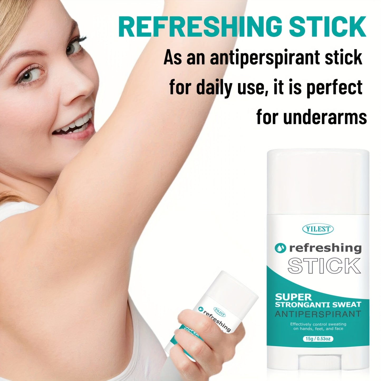 Yilest Super Strong Antiperspirant Stick controls sweat and neutralizes odors for daily use on hands, feet, face, and underarms.