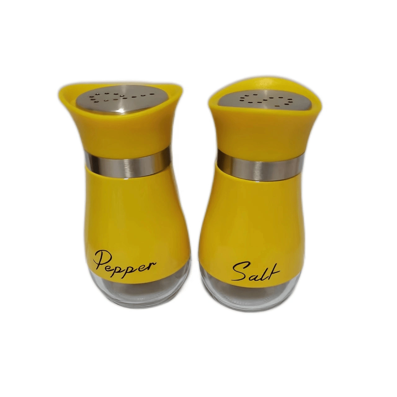 One set of 4 oz glass salt and pepper jars with stainless steel lids, perfect for kitchen, RV, camping, BBQ. Refillable design. Two jars in a set.